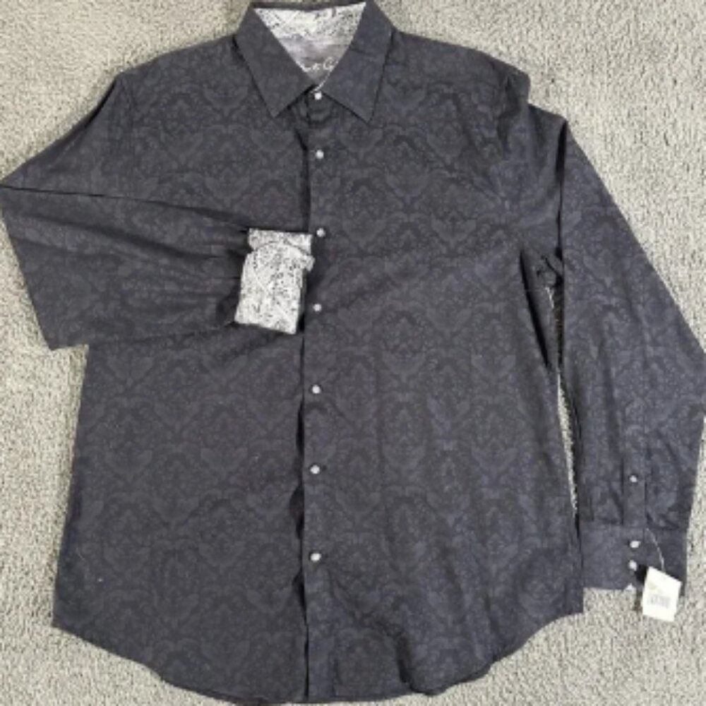 Robert Graham Shirt Mens XL Blue Floral Long Sleeve Flip Cuff Cotton Button Up